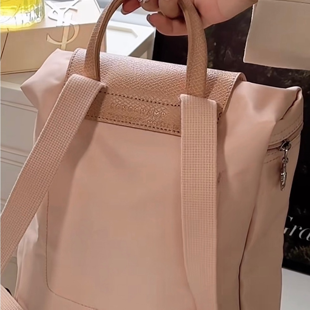 Longchamp Le Pliage Green Recycled Canvas Backpack ~NIP~ Flower - Picture 4 of 16